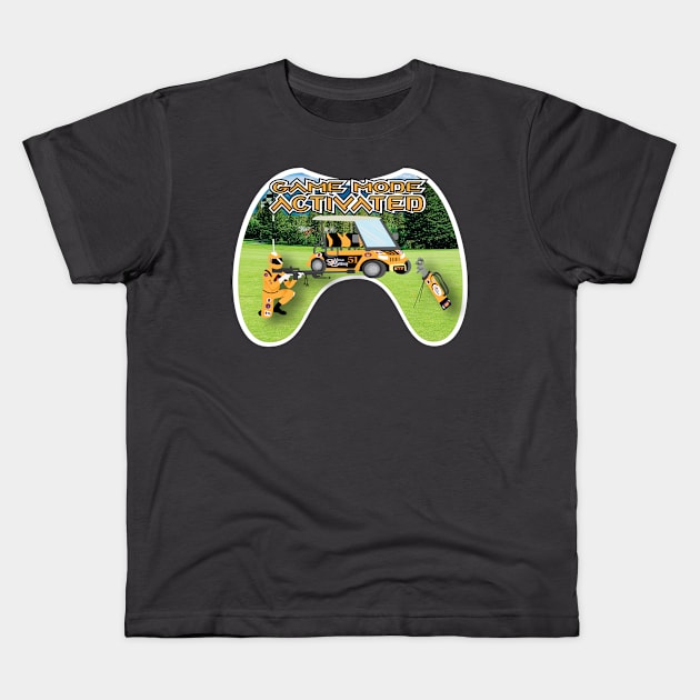 Orange Game Mode Activated Golf Course white trim Kids T-Shirt by Sublime Expressions